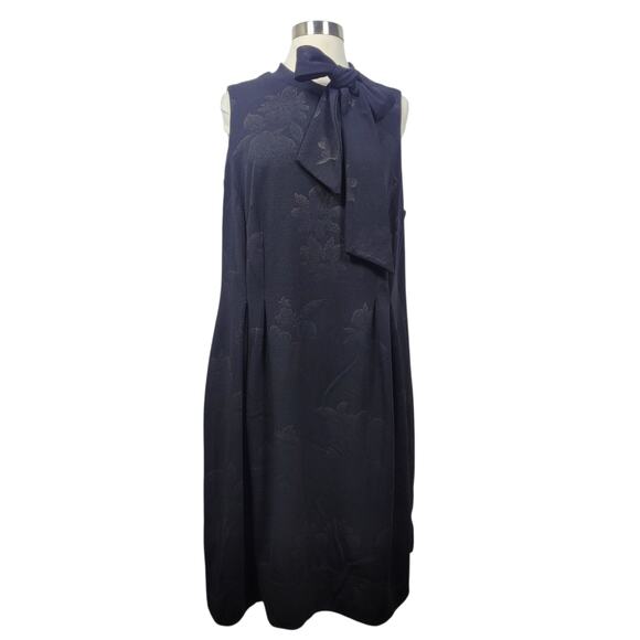 Signature by Robbie Bee Women 1X Black Sleeveless Bow Tie Floral Short Dress - Picture 1 of 14